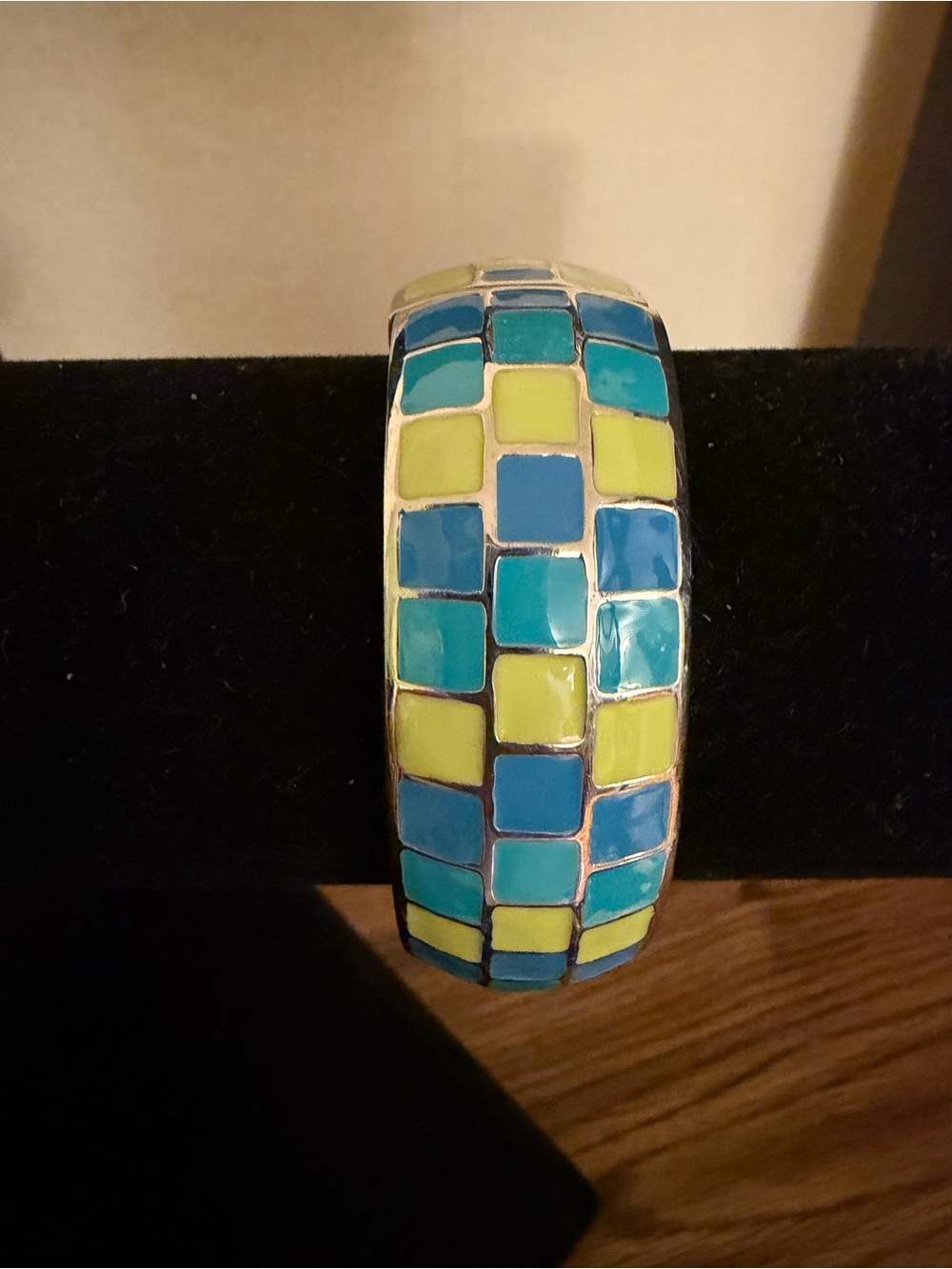 Colorblock Tile Mosaic Bangle Bracelet - Blue & Lime